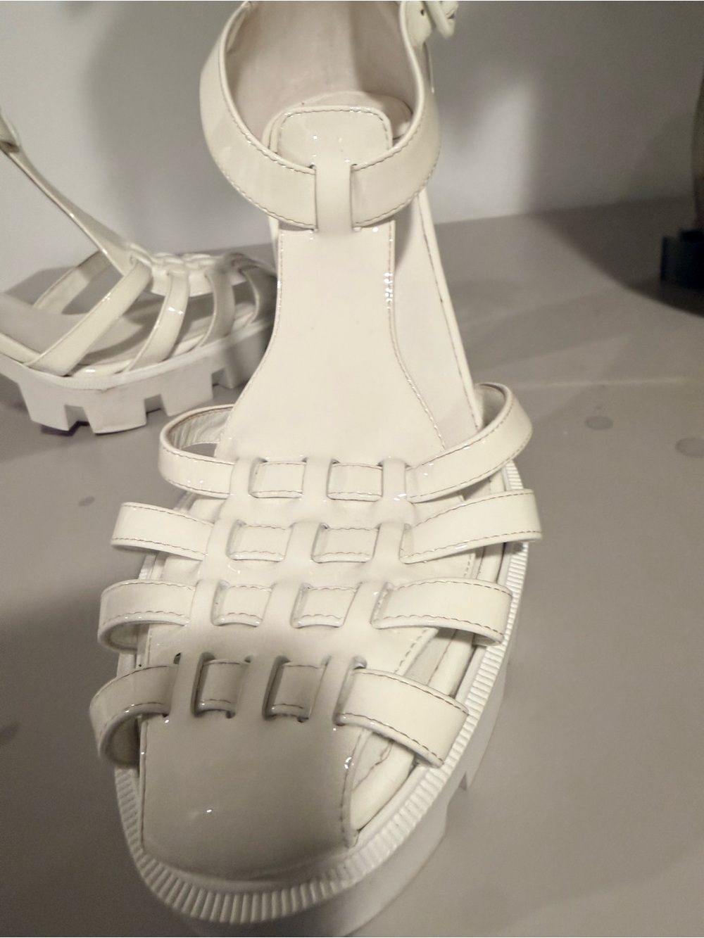 💯 Authentic Louboutin sz 42/ 12 White Patent Platform Heeled Sandals - Women - Picture 8 of 12